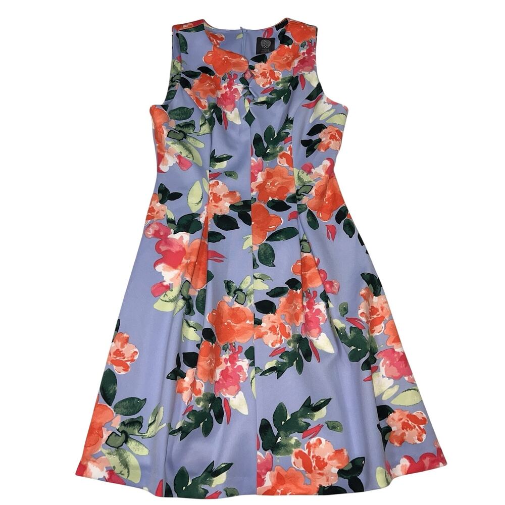 Vince Camuto Dress Size 6 Blue Orange Floral Keyhole Zip Spring Wedding Guest